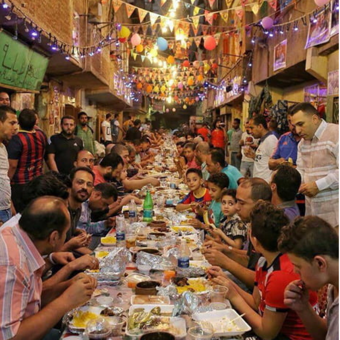 An iftar dinner in a street
